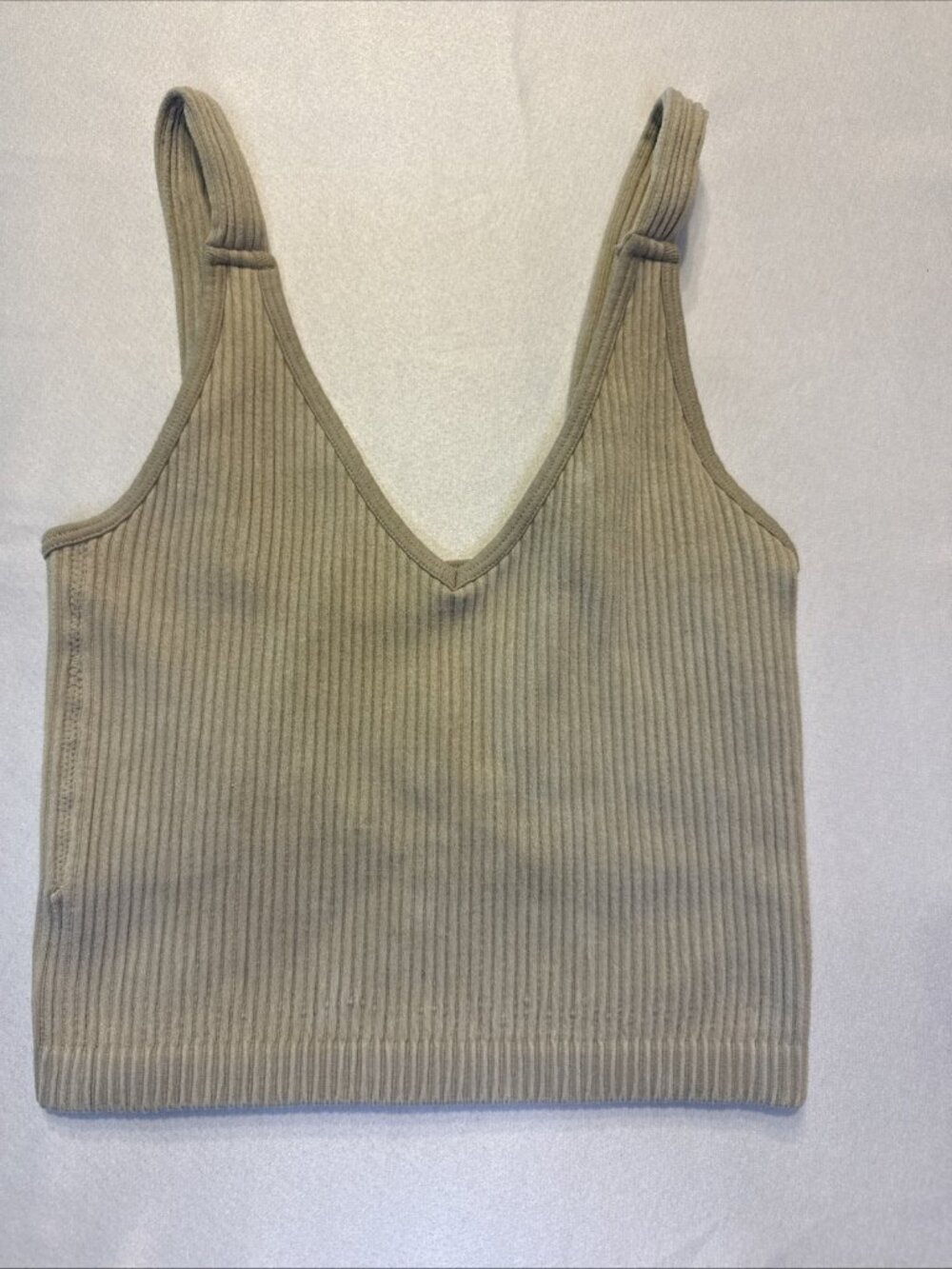 Wishlist Ribbed Crop Top Mineral Wash Tan V-Neck Seamless Tank Top XS/S